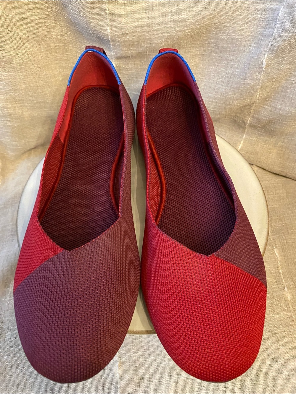 Frank Mully Round Toe Ballet Flats red & maroon color block knit size 10